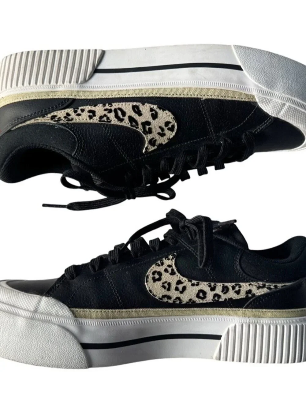 Nike Court Legacy Lift Women's Sz 11 Black Sneakers w/ Leopard Swoosh